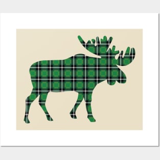 Green Plaid Moose Posters and Art